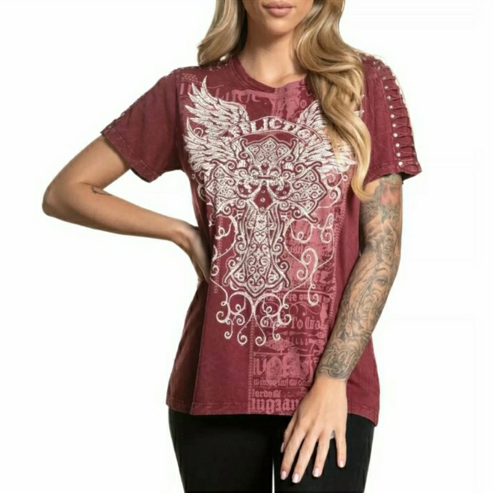 NWT Burgandy/Maroon Affliction Womens Size 2X short sleeve top